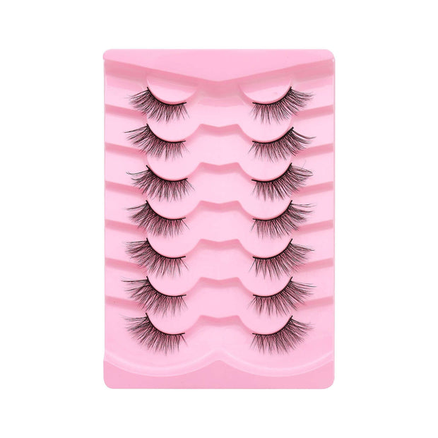 Natural Lashes Wispy Lashes Natural Look False Eyelashes Natural Flared Eyelashes False Eye Lashes Soft Fluffy Lashes 7 Pairs 6mm Gradual 13mm Cat's Eye Transparent Stem Eye Tail Elongated Half Eye Na - ENova