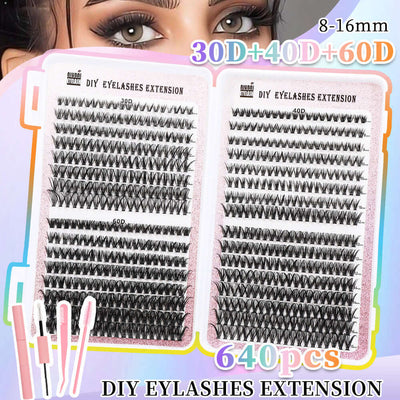 32 Rows Of Eyelashes Book Cluster 640 Segmented Lashes Set - ENova